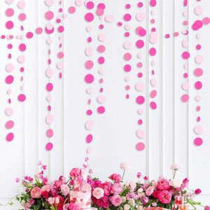 Banners Streamers Confetti 4m Pink Hot Rose Decorations Party Dotes Circle Garland Rose Pink Paper Paper Polka Dots Streamer pour Bachelorette Wedding D240528
