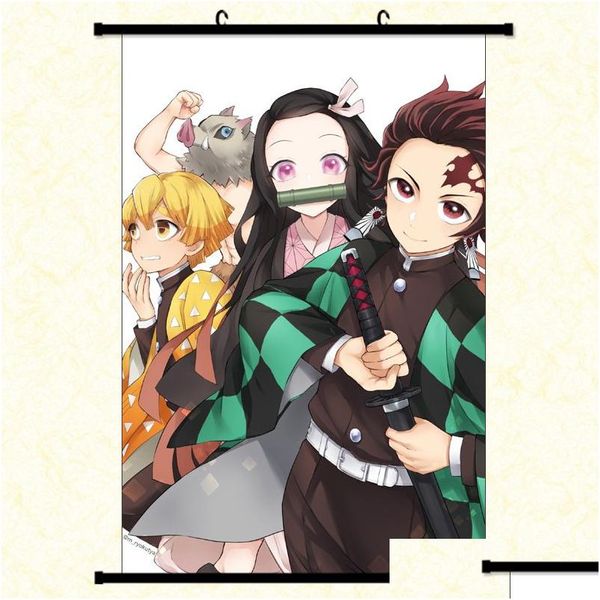 Banners Streamers Confetti 90cm Party Toys Scrolls Banners Demon Slayer Cartoon Hang Picture Kazuma Tanjiro Nidouzi Hand Do Child Dhh43