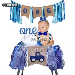 Banners Streamers Confetti Baby First Birthday Chair Banner Linnen Auto THEMA EEN GARLANDS BUNTING BANCERS BABY Shower Flags Party Decoration Supplies D240528