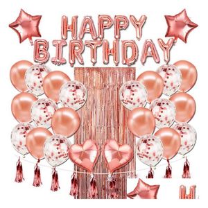 Banners Serpentinas Confeti Banners Baby Birthday Party Letter Globos Paquete Rose Gold Rain Silk Tassel Lentejuelas Látex Globo De Dhmzi