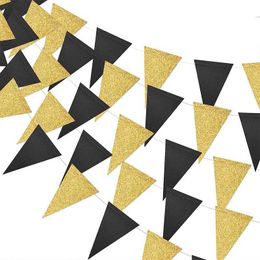 Banners Streamers Confetti Birthday Wedding Graduation Party Black Gold Triangle Flag Party Banner Decoration D240528