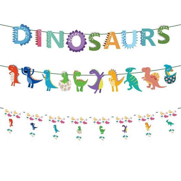 Banners Streamers Confetti Dinosaur Papier Garland Dino Bunting Children Boys Jungle Safari Baby Shower 1st Happy Birthday Party Decorations D240528