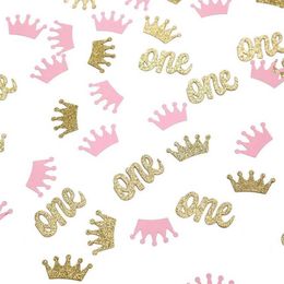 Banners Streamers Confetti Glitter Crown Confetti Roze en Gold One Table Scatter voor Princess Girl First Baby Shower Party Decorations D240528
