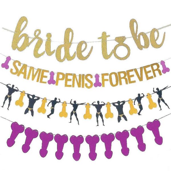Banners Streamers Confetti Glitter Same pénis Forever Banner Garland Bride to Be Flags Wedding Bachelorett Hen Party Photo Background Decoration Supplies D240528
