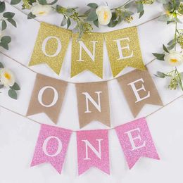 Banners Streamers Confetti Gold Pink Jute One Burlap Bantin Banner Baby Shower 1st Birthday Party Photography Access