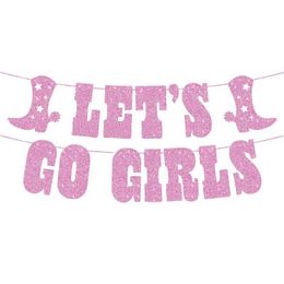 Banners Streamers Confetti Lets Go Girls Bachelorette Decorations Glitter Banner Boot Cowgirl Garland Last Disco Party Western Cowgirl Party Supplies D240528