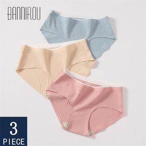 BANNIROU 3 pièces sous-vêtements féminins coton culottes pour femme haute qualité doux confortable slips culottes pour dame vente 210730