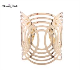 Banny Roze Chunky Alloy Hollow Geo Setting Bangle Armband voor Vrouwen Grote Metalen Bangle Mode Hand Sieraden Pulsears Q07192783273