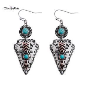 Banny rose Tribal Turquoises-boucles d'oreilles en pierre pour femmes ethniques en métal flèche déclaration boucles d'oreilles Vintage Stone2788