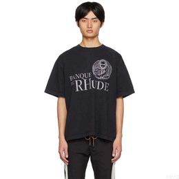 Banque De Rhude t-shirts Plus Size Unisex T-shirts Zwaar gewicht groot T-shirt Vintage Hip Hop Oversized Tee Dames Heren Korte mouwen Street Fashion Tops JA3B