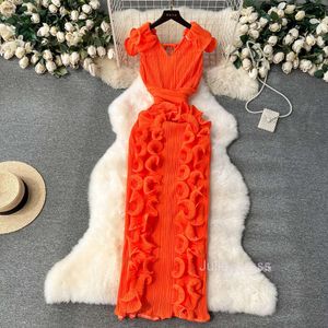 Banquet haute couture jurk high-end licht luxe niche geplooide driedimensionale ruches rand slank fit lange stijl temperamentjurk voor vrouwen