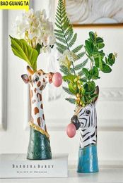 Bao Guang ta Resin Animal Head Vase Flowerpot Bubble Gum Room Decoratie Simulatie Zebra Panda Deer Creative Crafts Decor 2106104100567