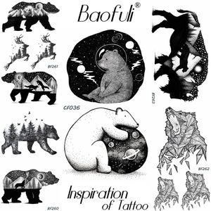 Baofuli Planète Ours Astronaute Tatouage Temporaire Forêt Noir Galaxy Faux Tatto Body Art Tatouage Univers Dessin Animé Fille Garçon Bras Main