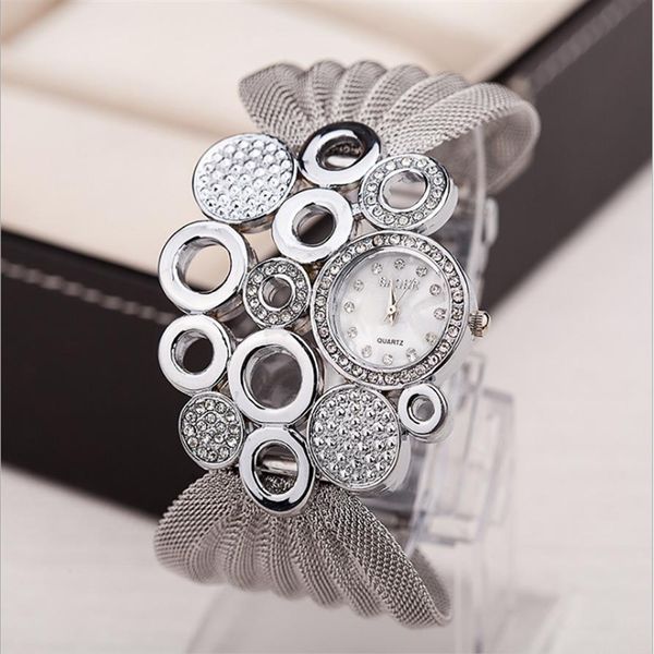 BAOHE marque personnalisé mode vêtements accessoires montres en argent large maille Bracelet dames montre femmes montres 300W