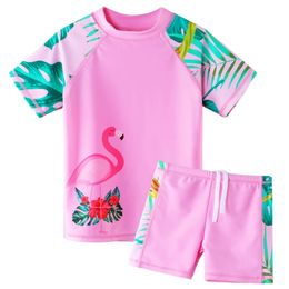 Baohulu Children Flamingo Print Swimsuit Two Piece Set Tankini Upf 50 UV Swimwaies protecteurs Enfants Water Sport Rash Guard 240416