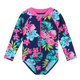 Baohulu Navy Bloembaby Swimwear Lange mouw UPF50 Girls Swimsuit Kinderen Swimwear Teuter Bading Suit Beachwear 230504