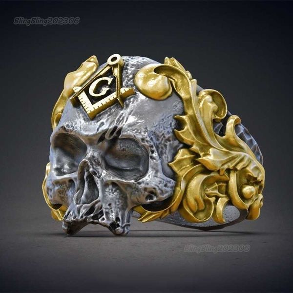 Joyería electrónica Baosheng, anillo de calavera masónica, misticismo gótico, anillo de gloria para hombres