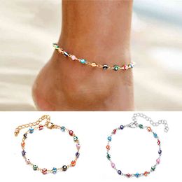 Baoshina Creatieve Retro Boheemse kleurrijke oogarmband voor vrouwen verstelbare touw ketting anklet meisje sieraden