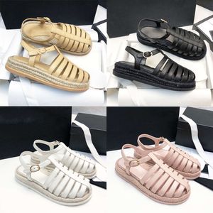 Baotou Sandalias romanas Diseñador Alpargatas Plataforma Sandalia Cuero Mujer Punta redonda Zapato casual Verano Chanclas al aire libre con caja 509