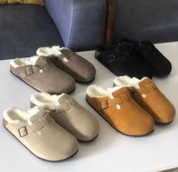 Chaussures Baotou Boston Shearling Sandals fourrure mule pantoufle Designer Sabots Suede Leathe Pantoufles Wook Fur Cork Flat Slides Fashion Clog Arizona Mayari hommes