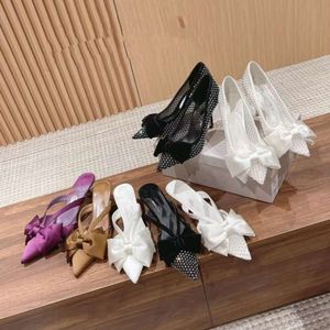 Baotou – sandales pointues et fines avec nœud demi-traînée, maille basse, diamant d'eau, pantoufles à talons hauts, nouvelle collection 2024