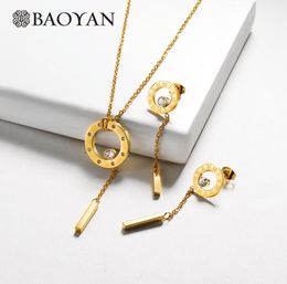 Baoyan zircone mariée ensemble de bijoux mode chiffres romains en acier inoxydable ensembles de bijoux or argent ensembles de bijoux de mariage pour les femmes7424921
