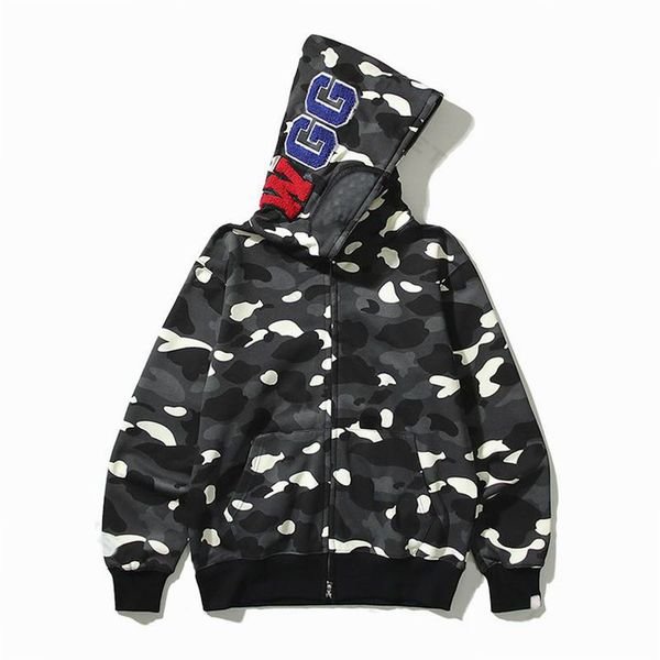 Bape Sudaderas con capucha para hombre Diseñador Tiburón Sudaderas luminosas Letras Camo Sudadera con capucha Algodón de gran tamaño Suéteres con cremallera Sudaderas con capucha Chaqueta bordada Tech Fleece Cardigan C1NZ