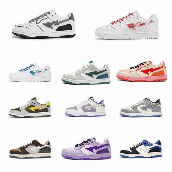 Baped Basketball Shoes Hombres Mujeres Bapestars SK8 Star Ape Casual Snearkers Entrenadores Sports Board Shoes Charol Negro Blanco Rosa Camo Verde Dark Gradient Blue