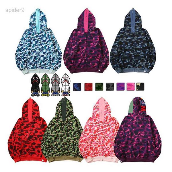 Bapes Sweat à capuche Hommes Designer Full Zip Up Shark pour femme Veste de camouflage noir Sweat à capuche Sweat à capuche Homme Femme Pull à manches longues Tech Fleece Cardigan