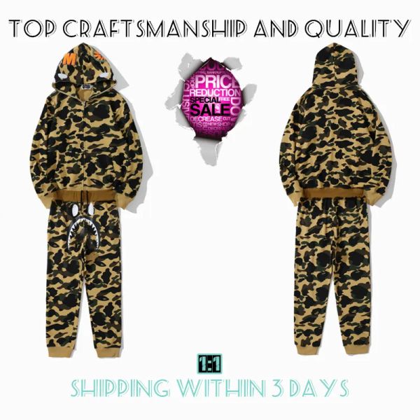 Bapes Artesanía para hombre Bapes Sudaderas con capucha Traje superior Chaqueta de diseñador Jersey de tiburón Tigre Sudadera con capucha con cremallera completa Color Harajuku Sudadera Moda Co-branding Camuflaje