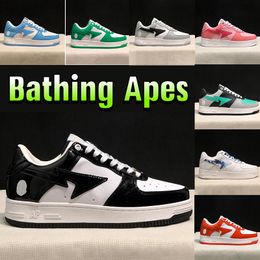 Bapesta sta lage casual schoenen mannen vrouwen sneaker nigo designer badende apen grijs zwart patent leer groen wit abc camo blauw roze suede mode dames sneakers gai