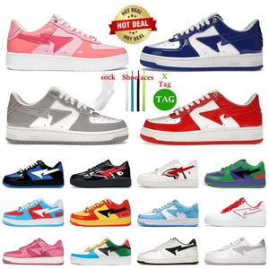 Bapestaly STA Chaussures Casual Bapely SK8 Low Cuir Verni Noir Blanc ABC Camo Camouflage Skateboarding Hommes Femmes Shark Sports Designer Baskets Baskets 36-45