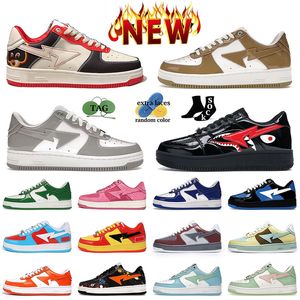 Bapestass Chaussures de course Hommes Cuir Verni Blanc Kaki Femmes Sarcelle Marron Jaune Baskets En Daim STA SK8 Baskets De Sport bapestaes chaussures Couleur Camo Combo Rose 36-45