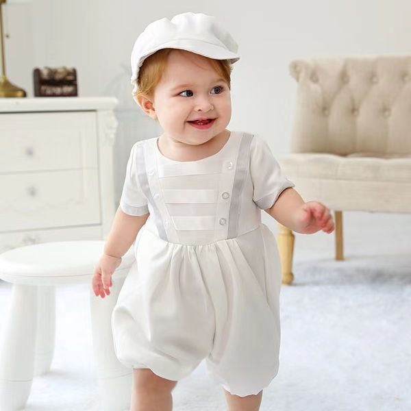 Vestidos de primera comunión para bautismo, vestido blanco de una pieza para niño y bebé con sombrero, dos juegos de MQ6152