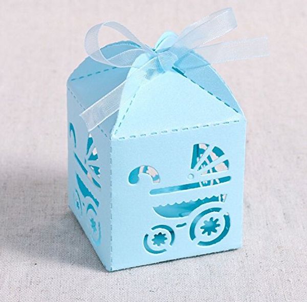 Boîtes de faveur de baptême, 2.2''x2.2''x2.2'' Laser Cut Gift Boxes for Baby Shower Favors Baptism Decorations First Birthday Party bleu