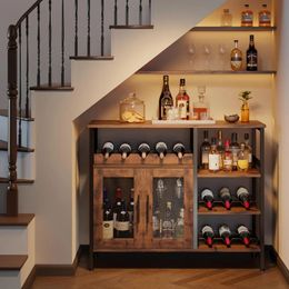 Armoire de bar rack à vin amovible avec porte-verre adapté au salon de la cuisine 240510