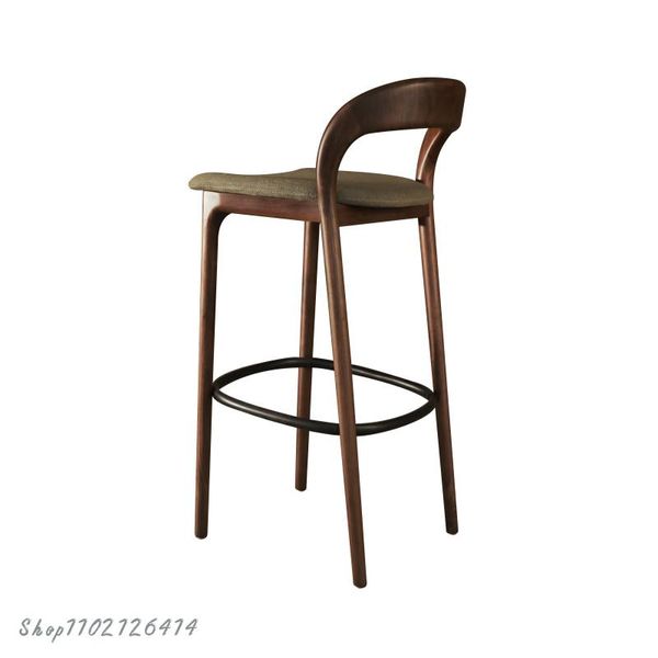 Silla de barra moderna minimalista de madera sólida alto taburete negro silla de barra de nogal recepción delantera silla de barra de barra de bar de casa lujo