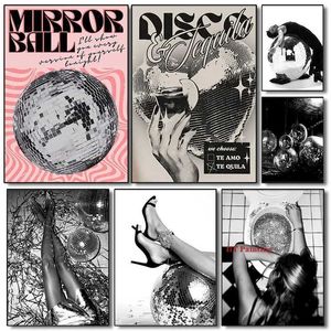 Bar in de jaren zeventig inspirerende Disco Mirror Ball Printing Retro Posters Canvas Painting Wall Art Images Home Bar Club Decoratieve geschenken J240505