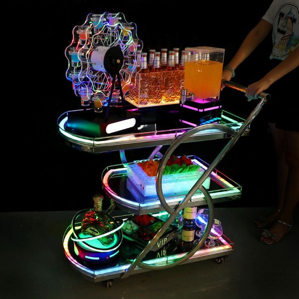 Bar KTV chariot à boissons lumineux spectacle de nuit vin livraison de nourriture Van gâteau d'anniversaire voiture Led chariot Mobile