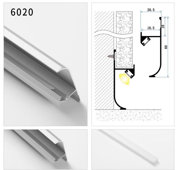 boîtier de barre d'éclairage Plinthe Profil d'éclairage LED Canal encastré Bande LED Plinthe