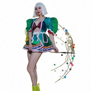 Bar Discothèque DJ DS Pole Dance Outfit Coloré Transparent Stripe Dr Sexy Sequin Dr Femmes Gogo Costume Rave Outfit XS5763 61Xj #