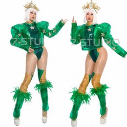 Bar Nightclub DS DJ Costumes de danse de pole de Noël Femmes Cosplay BodySuit vert Sexy Gogo Costumes Festival Vêtements XS7479 B8ik #