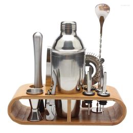 Barproducten 750 ml / 600 ml roestvrijstalen cocktailshakerset Bargerei gereedschapssets met houten rek