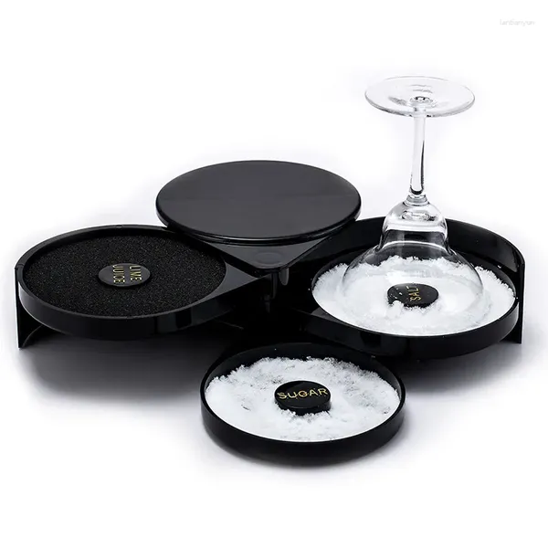 Produits de bar Creative Black Glass Rimmers Trois Couches Barman Jus Margarita Cocktail Boîte Ménage Sel Sucre Assaisonnement Outils