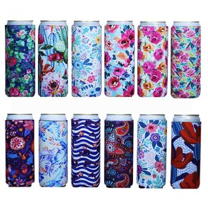 Bar Slim Can Sleeve Girasol Neopreno Aislante Enfriador Latas de béisbol Titular Botellas de agua Cubiertas Estuche para botellas Bolsa Flor de leopardo CCJ2080