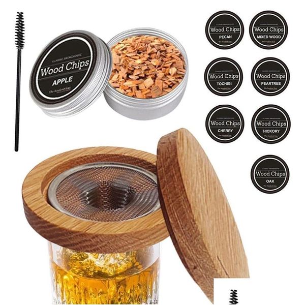 Herramientas de barra 10 unids / lote Kit de ahumador de whisky de cóctel con 8 virutas de madera natural de fruta de sabor diferente para bebidas Accesorios de cocina D Dh4Rt