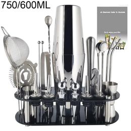 Outils de bar 13-22pcs 750ml 600ml Boston Cocktail Shaker Mélangeur de vin Set Kit d'outils de barman avec support