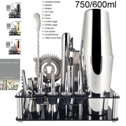 Outils de bar 13 pièces Shaker à Cocktail 750/600 ml 800/600 ml Boston mélangeur en acier inoxydable outils de barman ensemble de barre recette de Cocktail avec support à vin 231109