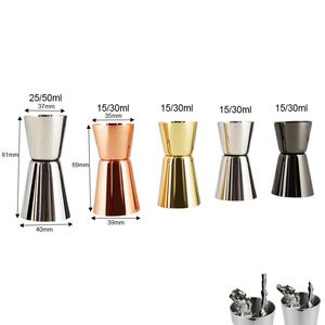 Bargereedschap 4 kleuren Maatbeker Cocktaildrank Wijnshaker Roestvrij 15-30 ml 25-50 ml Zilver Zwart Rose Goud Dubbele Jigger Baraccessoires 231107