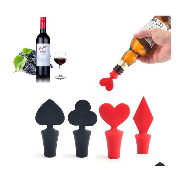 Bar Outils 4 Styles Poker Bouteille Bouchons Caps Famille Préservation Vin De Qualité Alimentaire Sile Bouteilles Creative Design Safe Healthy Drop Deli Dhbr4